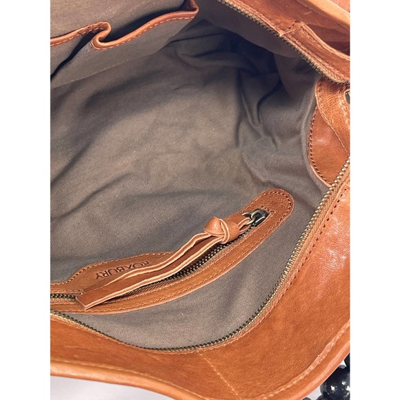 NEW NWT Roxbury Caramel Brown Distressed Leather Satchel Handbag Beads Handle - Picture 12 of 16
